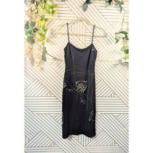 BCBG Vintage Y2K Grunge Whimsical Dress Beaded  Black Printed Leather Strap SZ 2